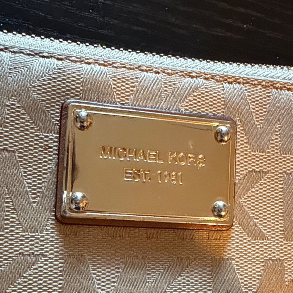 Michael Kors Beige and Brown Logo Wristlet - Picture 3 of 5